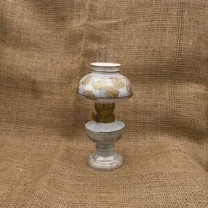 Vintage White Blue and Gold Oil Lamp by Giftcraft